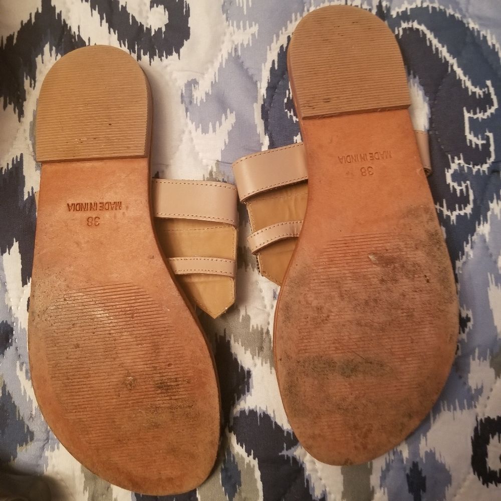 Anthropologie Blush Beaded Embellished Leather Thong Sandals Sz.38/US 7 - Picture 8 of 12